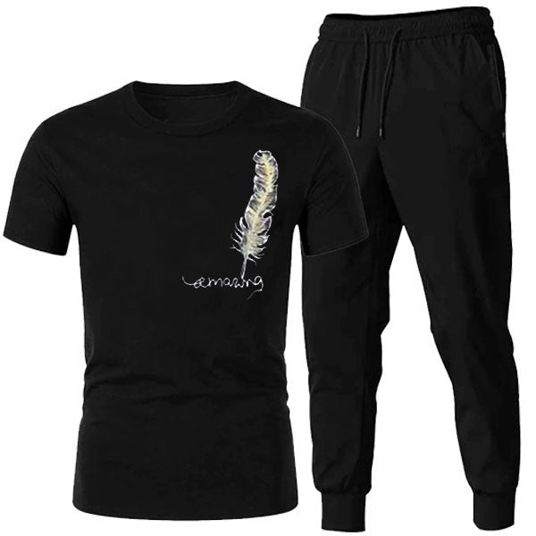 HALF SLEEVE PREMIUM TRENDY PRINTED TRACKSUIT FOR MEN COLOUR BLACK _LARGE