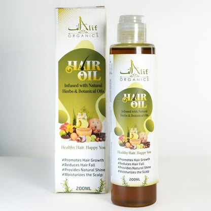Alif Organics Natural Hair Oil | Infused with Herb & Botanical Oils | Promotes Growth & Reduces Hair Fall | 200ML